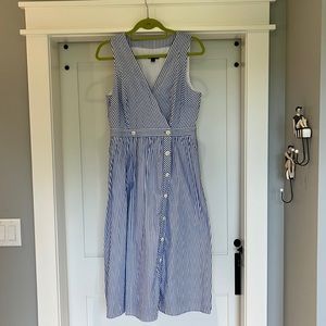 NWOT JCrew Striped Faux Wrap Dress with Button Detail